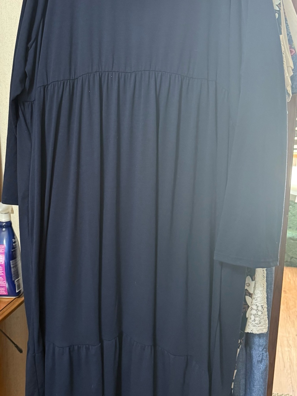 Mengipipi Navy Simple Crewneck Maxi Dress with Smooth Knit